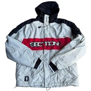 Section Mens Ski Jacket XL Grey Black Red Colorblock Hooded Quilted Parka